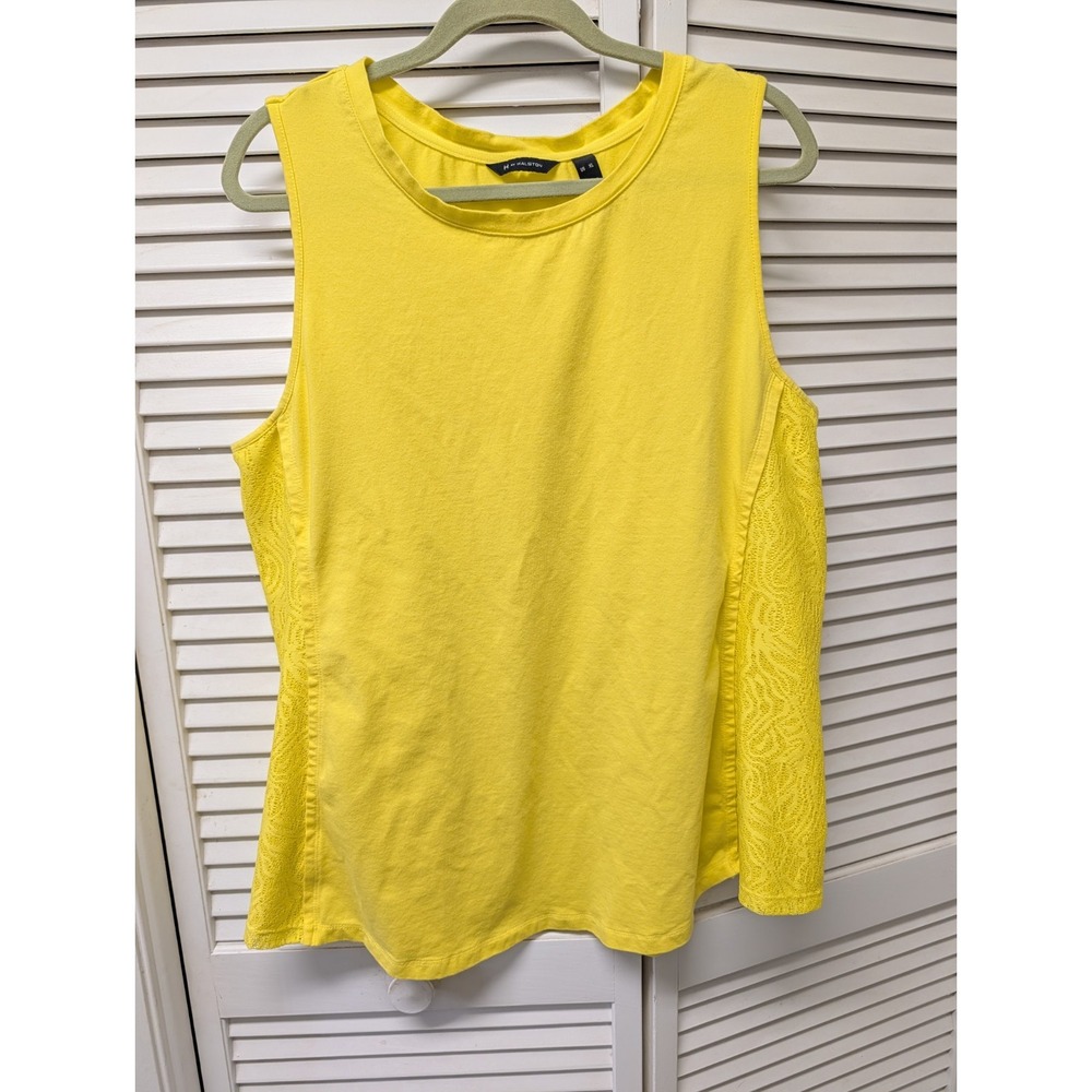 H by HALSTON Tank Top Yellow Sz XL Lace Insets Each Side Cotton Blend